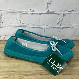 LL Bean Hearthside Green Suede Slippers Women's Size 9 Slip On Ballet Flats